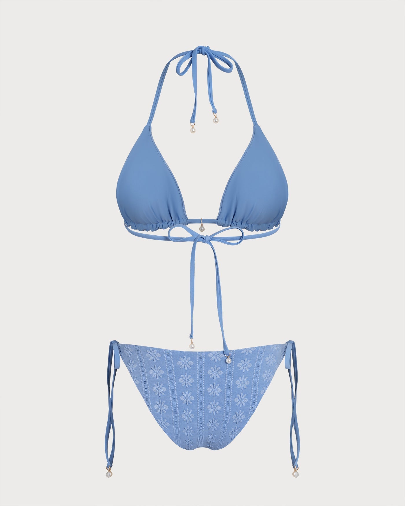 Reversible Blue Halter Triangle Bikini Set