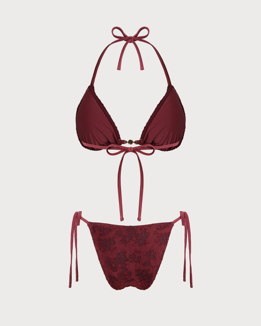 Textured Brick Red Halter Bikini Set