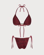 Textured Brick Red Halter Bikini Set