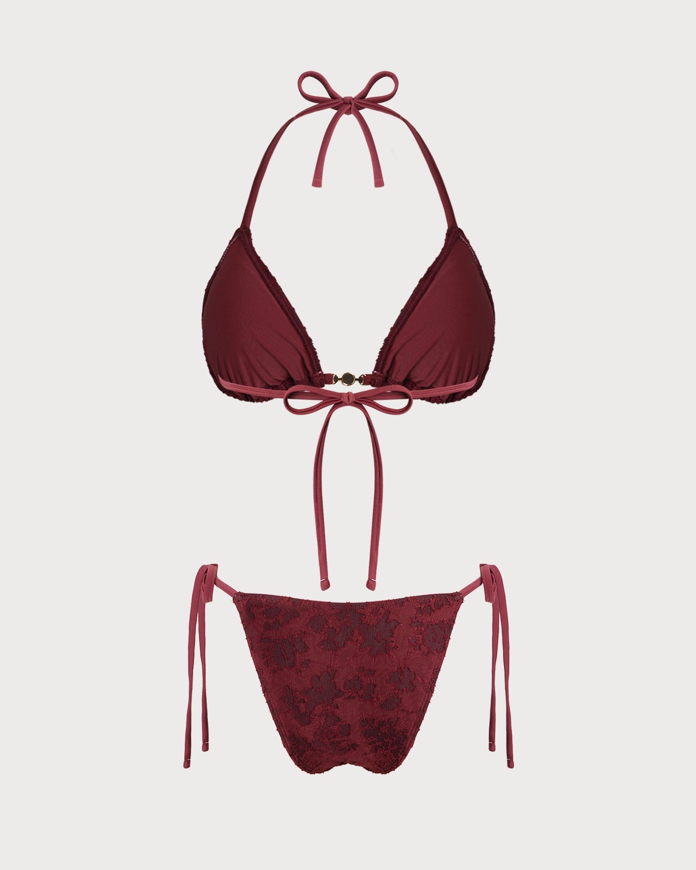 Textured Brick Red Halter Bikini Set