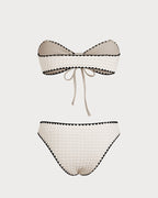 White Bandeau Bikini Set with Contrasting Details
