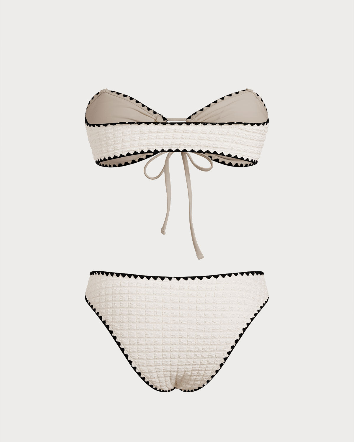 White Bandeau Bikini Set with Contrasting Details