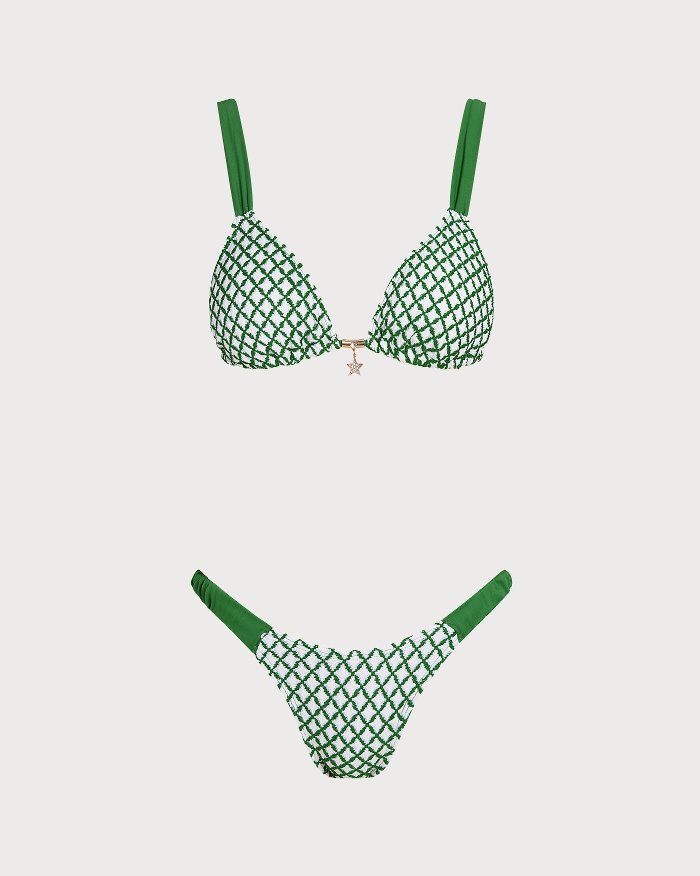 Green Plaid Triangular Bikini Set