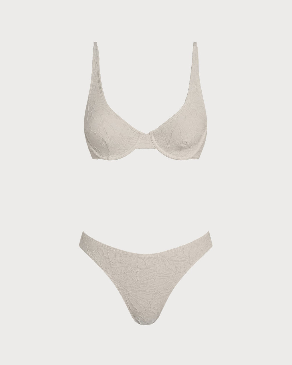 Beige Jacquard Underwire Bikini Ensemble