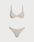 Beige Jacquard Underwire Bikini Ensemble