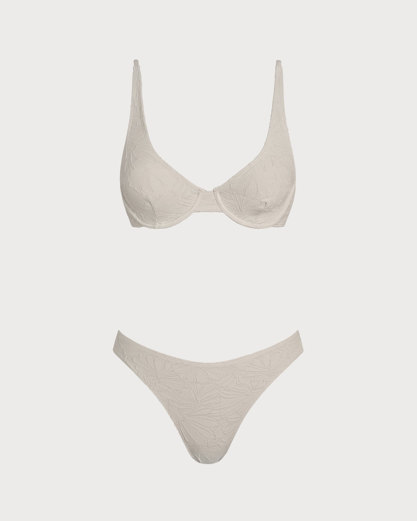 Beige Jacquard Underwire Bikini Ensemble