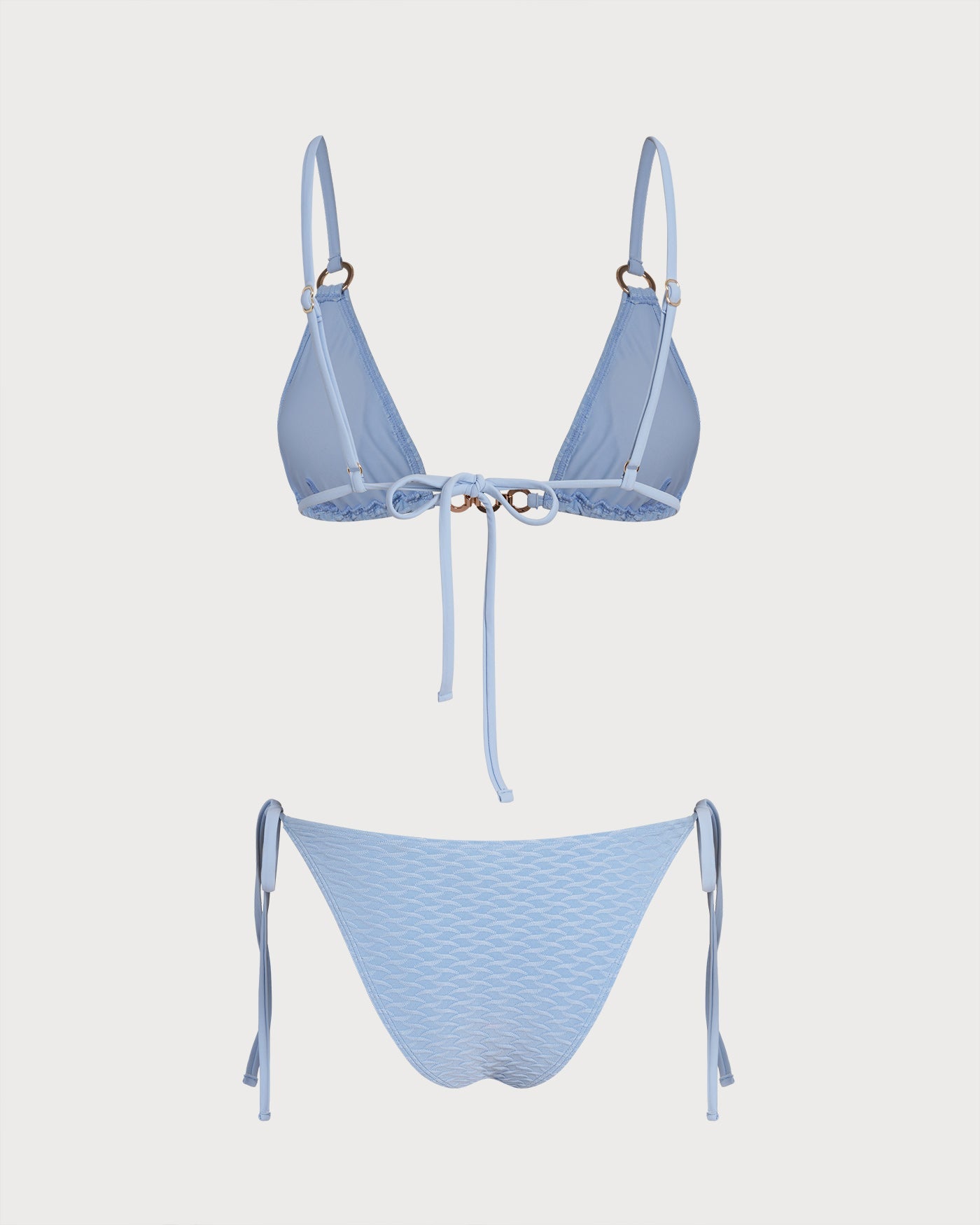 Blue V-Neck Triangle Bikini Set with O-Ring Detail