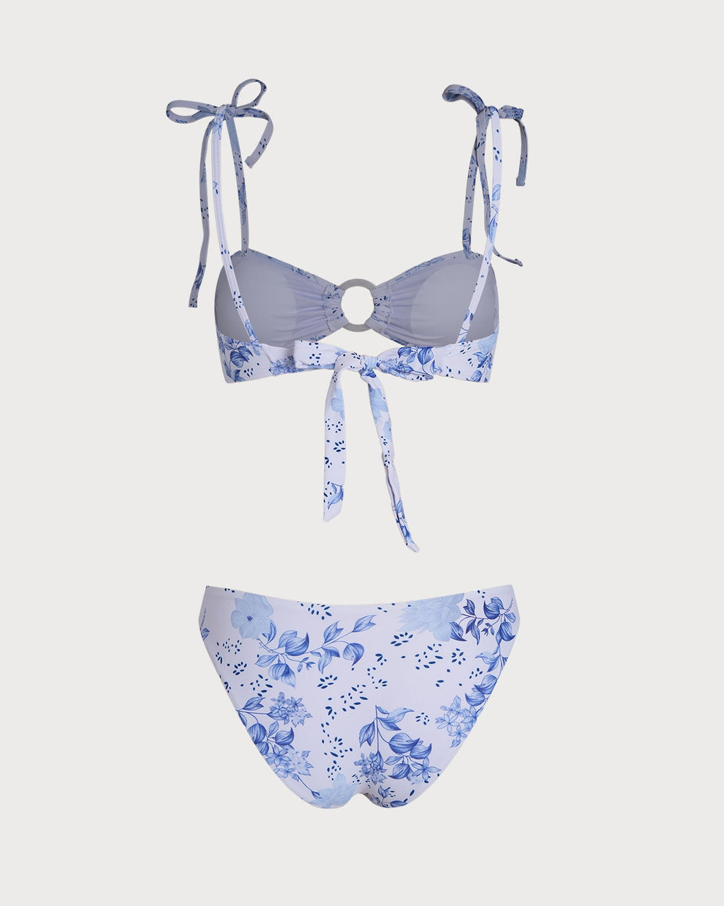 White Floral Triangle Bikini Set with Tie Straps