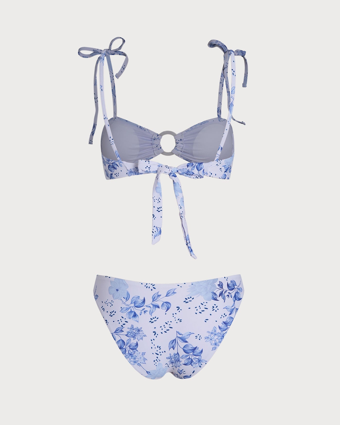 White Floral Triangle Bikini Set with Tie Straps