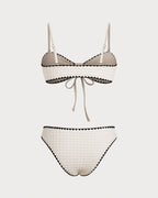 White Bandeau Bikini Set with Contrasting Details
