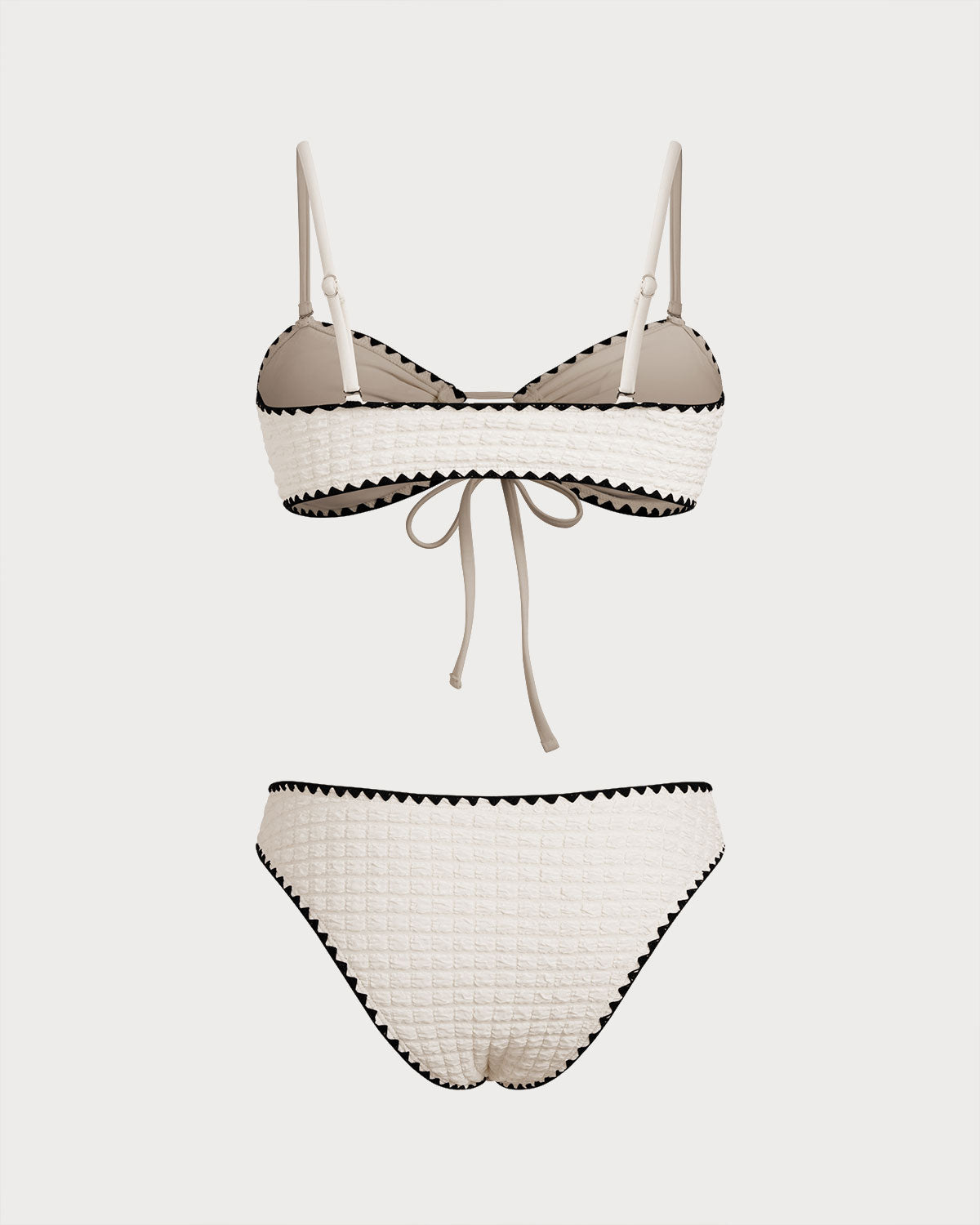White Bandeau Bikini Set with Contrasting Details
