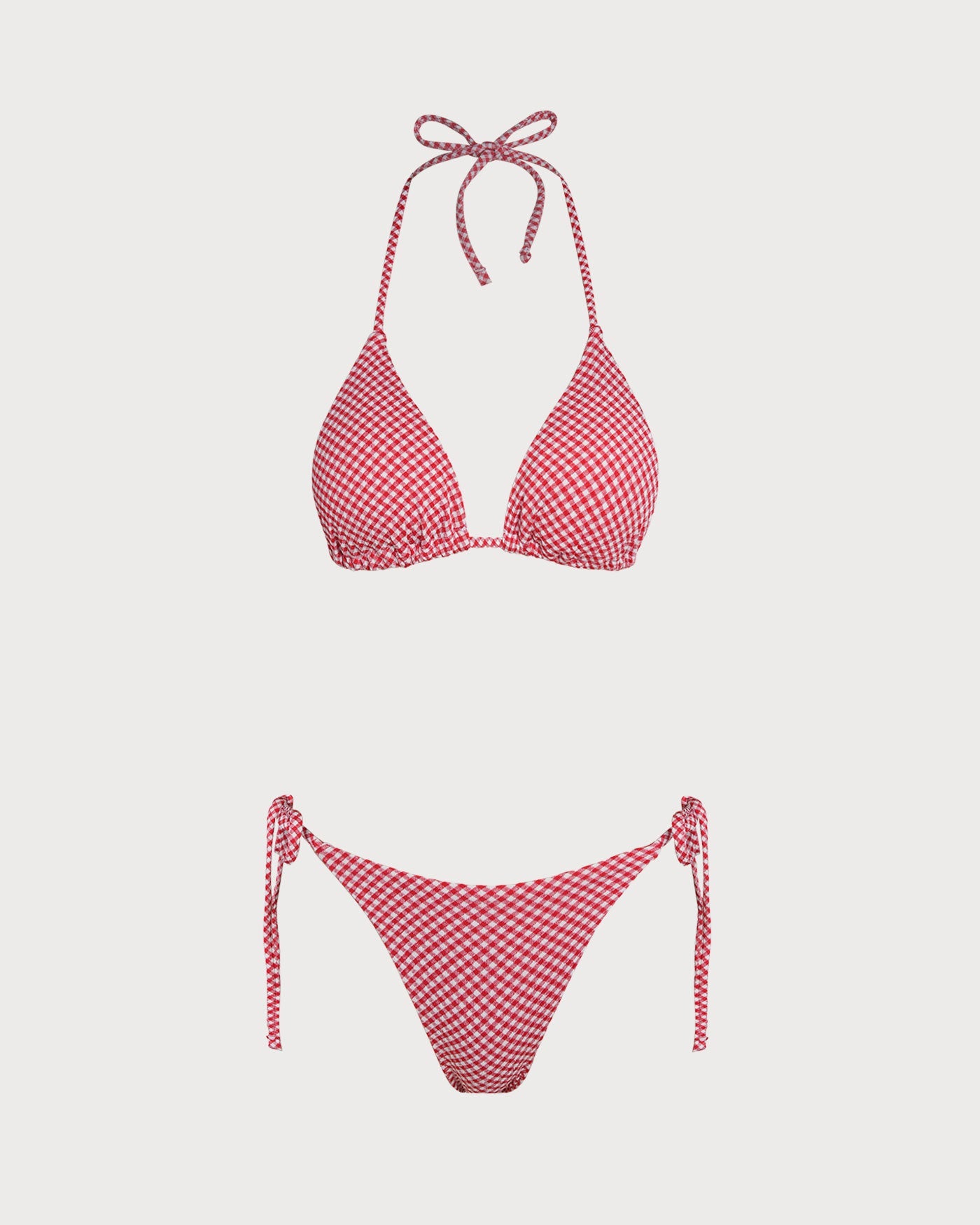 Red Plaid Triangular Bikini Set