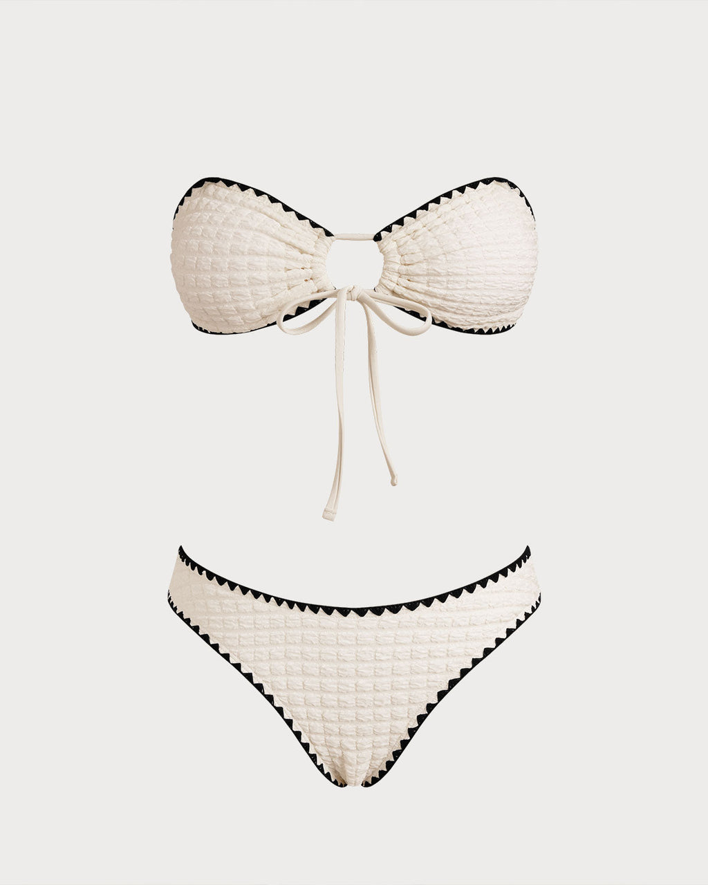 White Bandeau Bikini Set with Contrasting Details