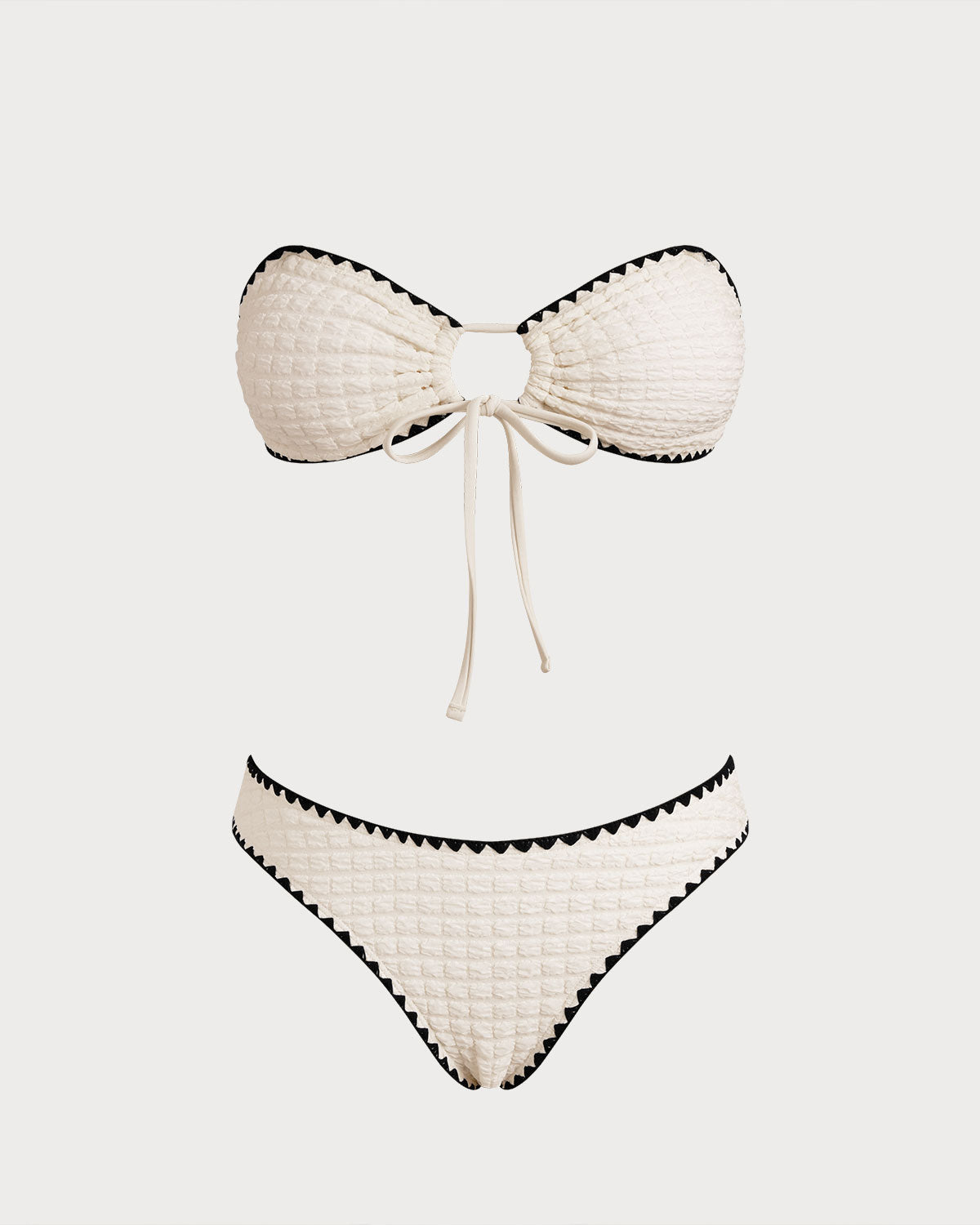 White Bandeau Bikini Set with Contrasting Details