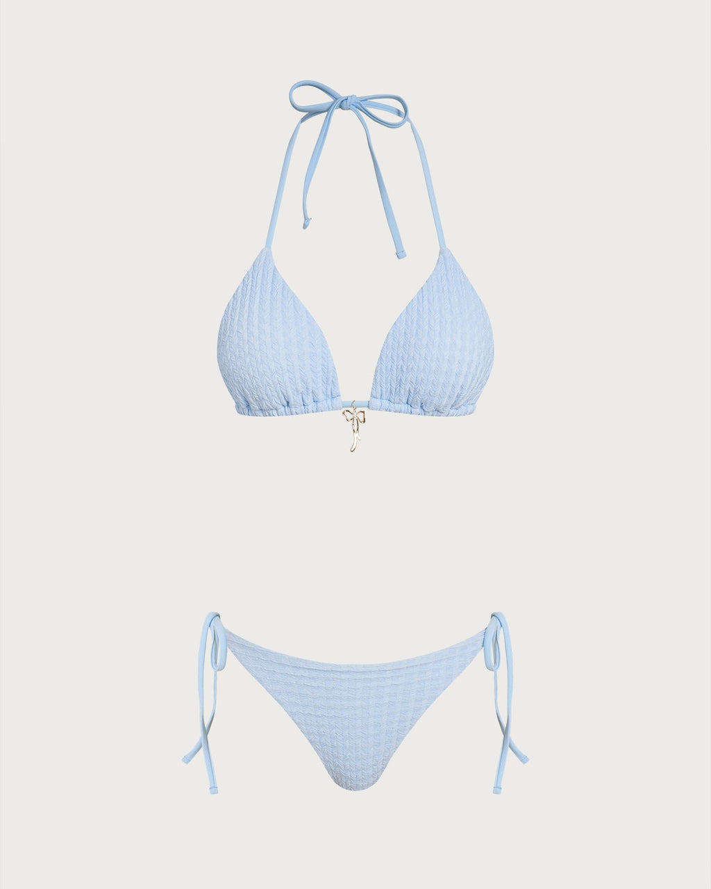 Blue Triangle Bikini Set with Halter Neck and Drawstring