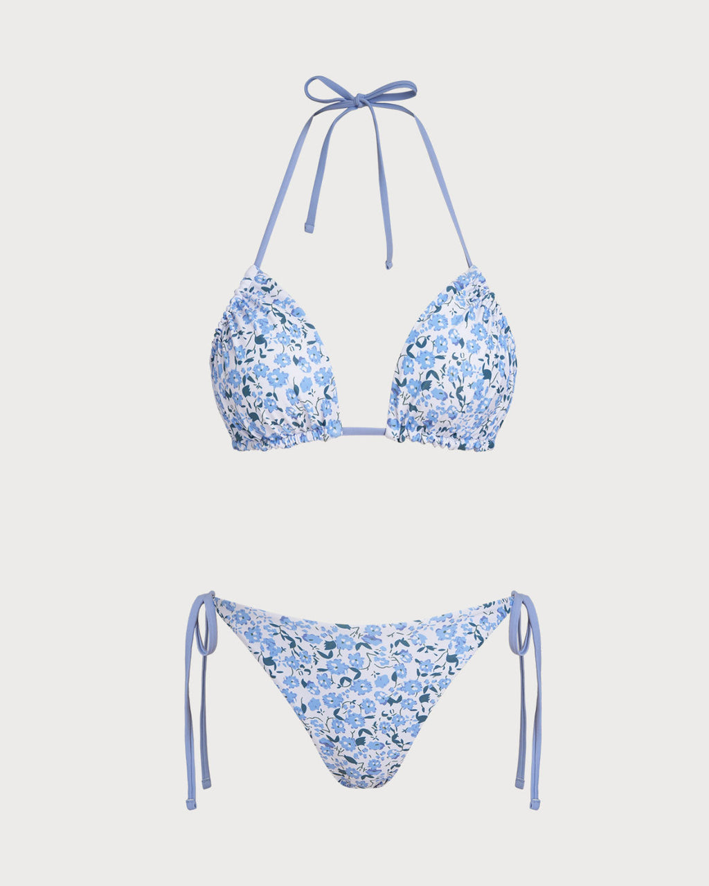 Floral Print Blue Triangle Bikini Set
