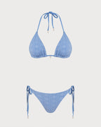 Reversible Blue Halter Triangle Bikini Set