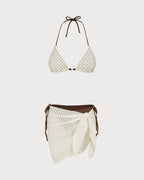 Textured Drawstring Bikini Set in Coffee Halter Style