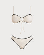 White Bandeau Bikini Set with Contrasting Details