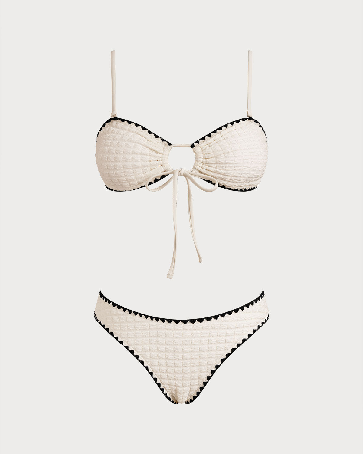 White Bandeau Bikini Set with Contrasting Details