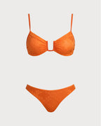 Orange Jacquard Bikini Set with Bralette
