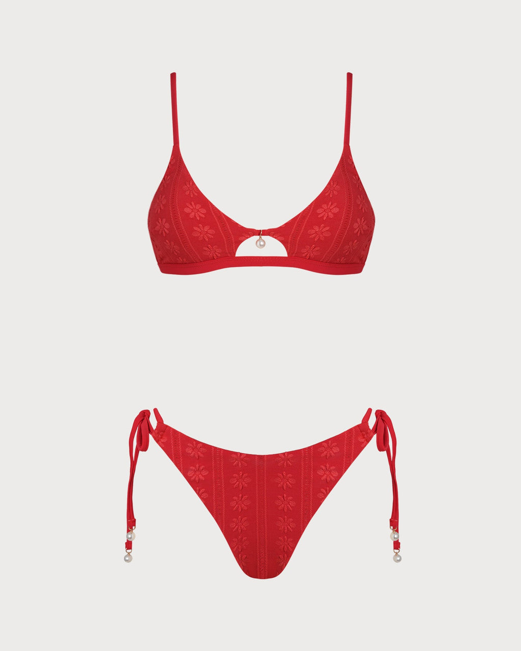 Textured U-Neck Bikini Set in Red