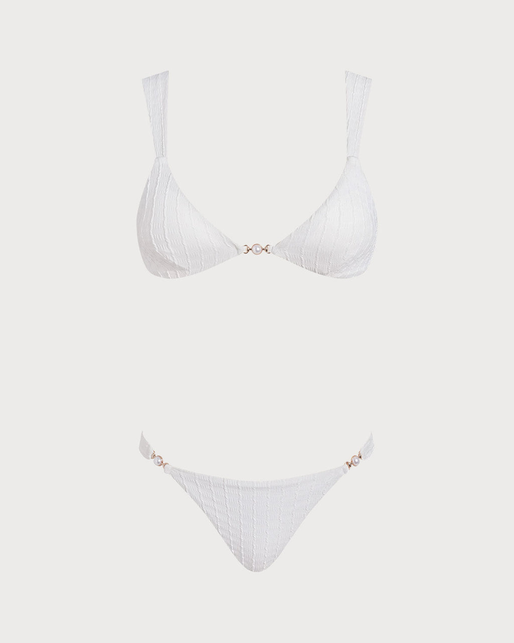 Textured White V-Neck Bralette Bikini Set