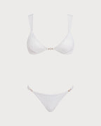 Textured White V-Neck Bralette Bikini Set