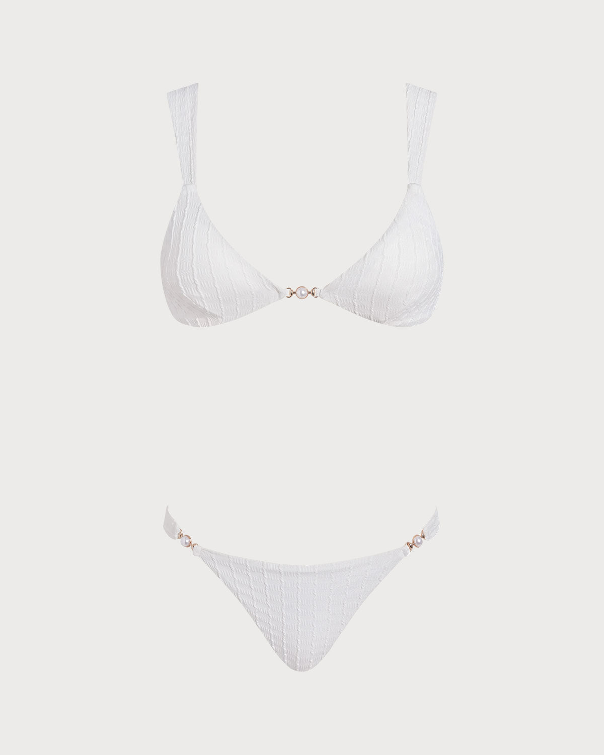 Textured White V-Neck Bralette Bikini Set