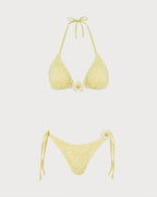 Floral Textured Yellow Halter Bikini Set