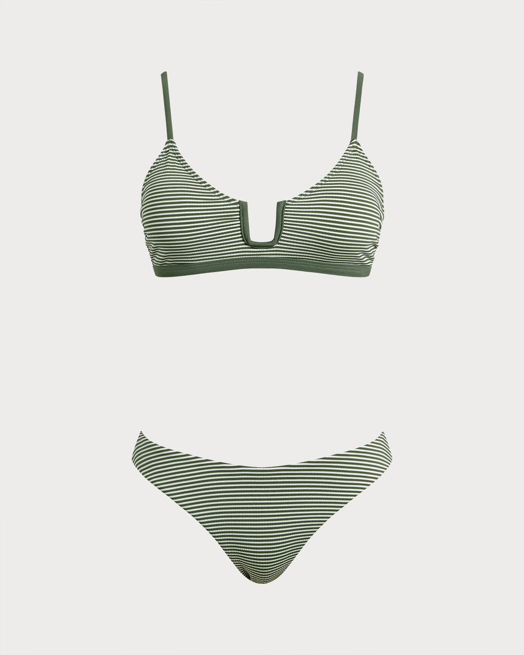 Striped Army Green Bralette Bikini Set