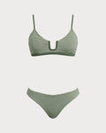 Striped Army Green Bralette Bikini Set