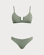 Striped Army Green Bralette Bikini Set