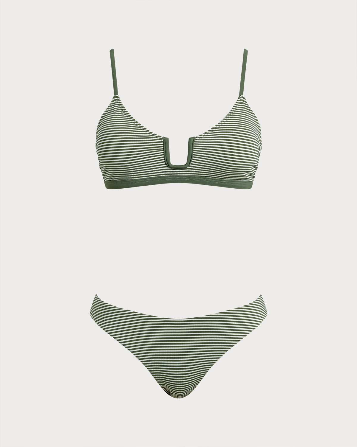Striped Army Green Bralette Bikini Set