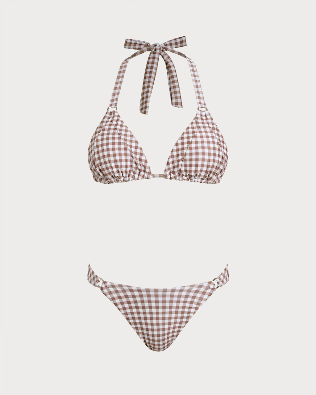 Coffee Plaid Halter Neck Bikini Set