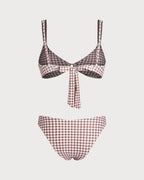 Plaid O-Ring Bikini Set in Coffee Brown