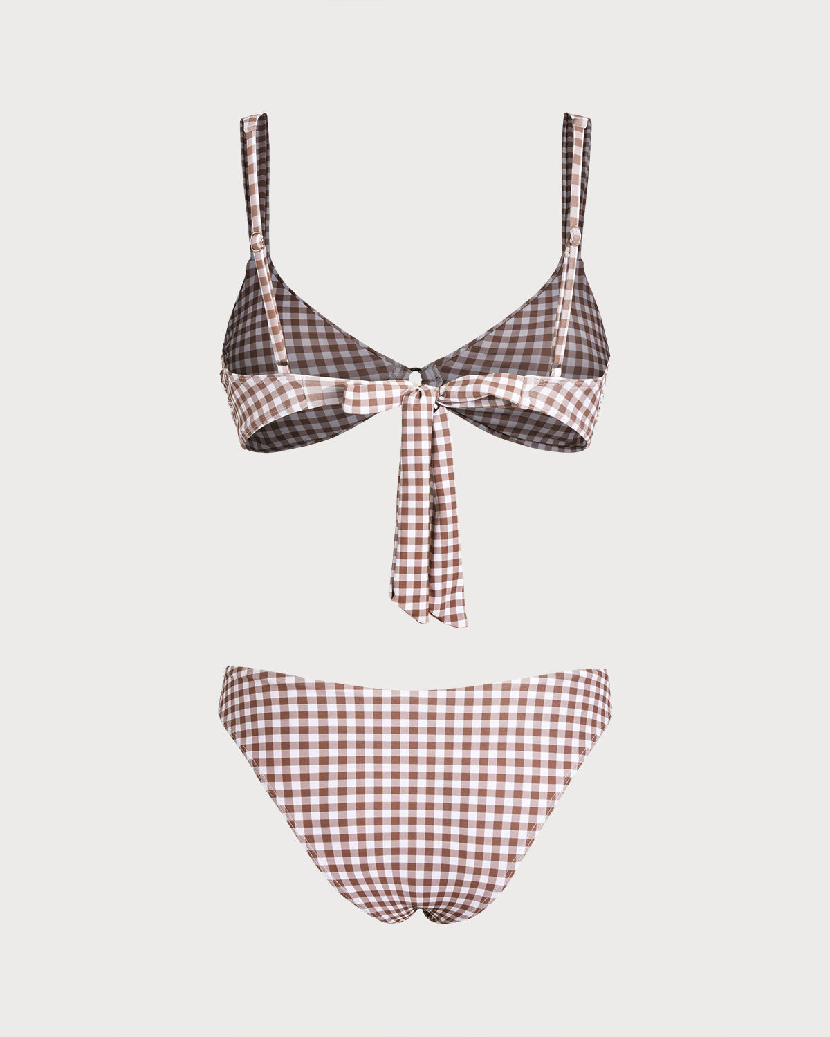 Plaid O-Ring Bikini Set in Coffee Brown