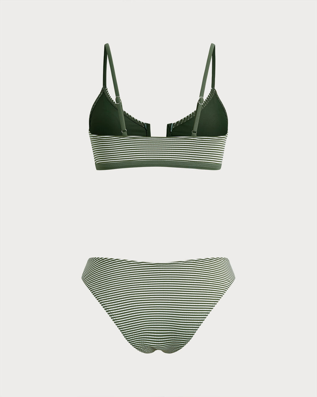 Striped Army Green Bralette Bikini Set