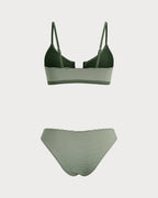 Striped Army Green Bralette Bikini Set