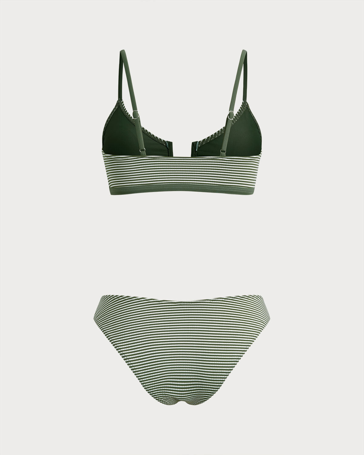 Striped Army Green Bralette Bikini Set