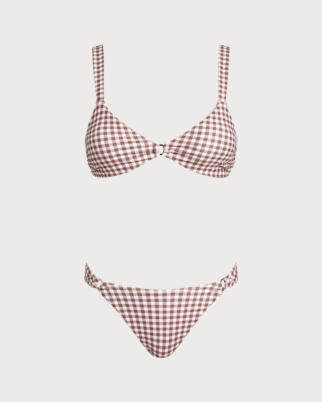Plaid O-Ring Bikini Set in Coffee Brown