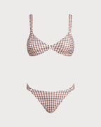 Plaid O-Ring Bikini Set in Coffee Brown