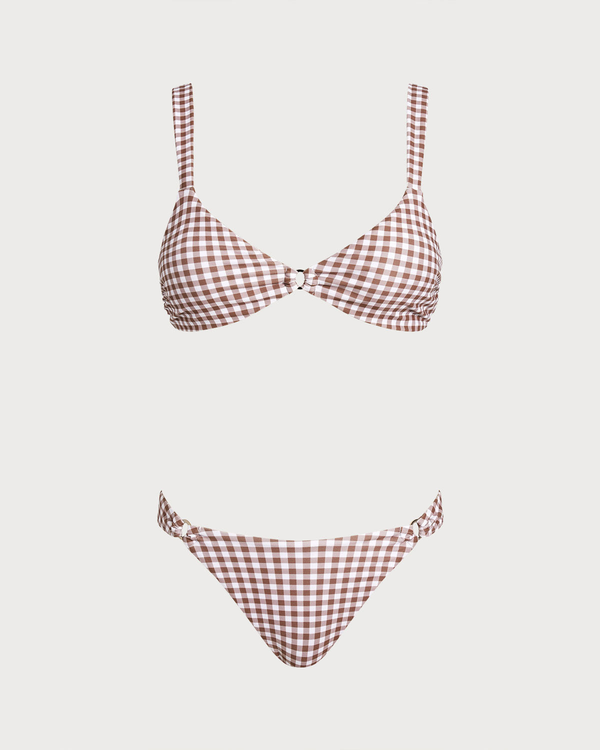 Plaid O-Ring Bikini Set in Coffee Brown