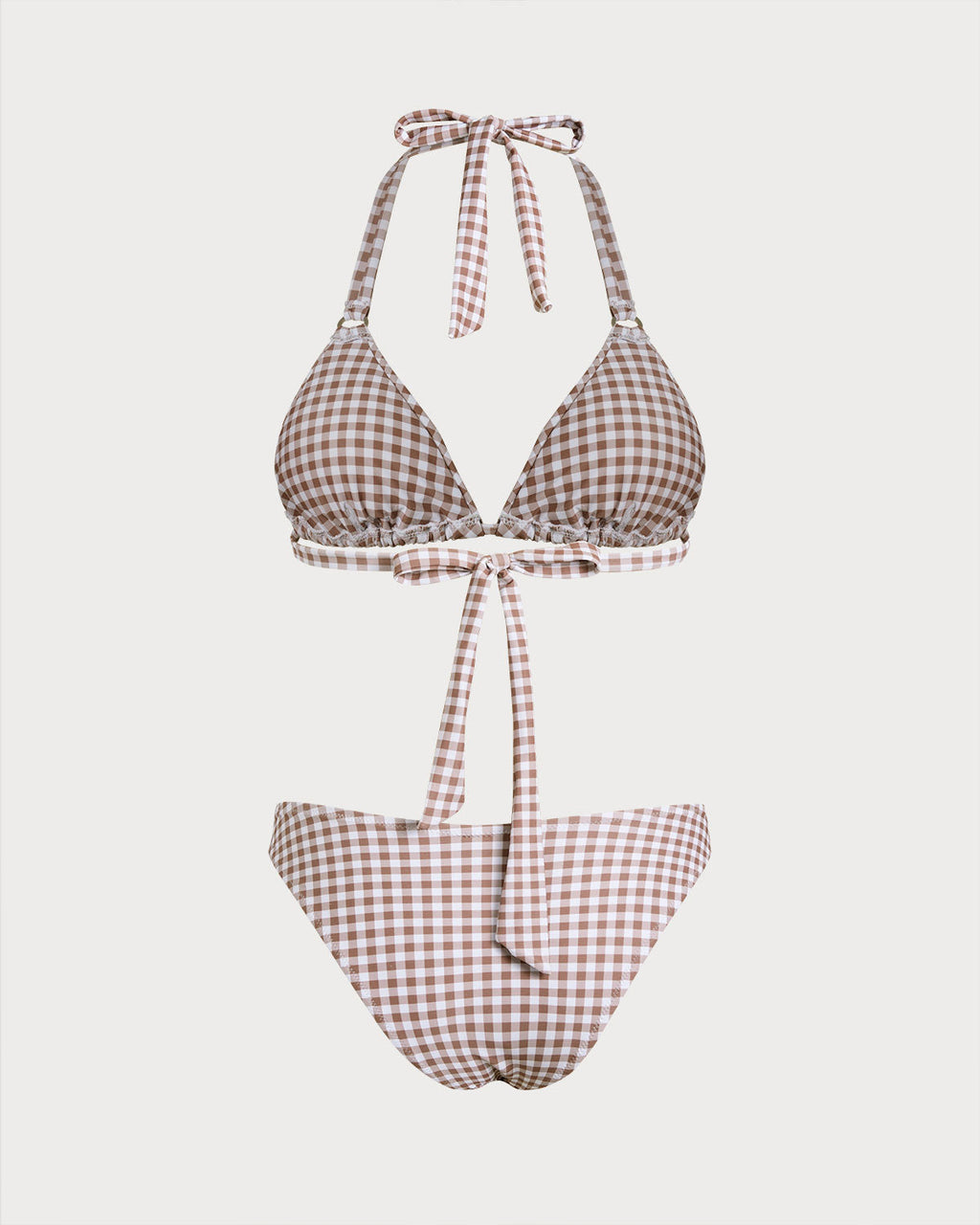 Coffee Plaid Halter Neck Bikini Set