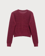 Wine Red Round Neck Knit Cardigan with Single Breasted Design