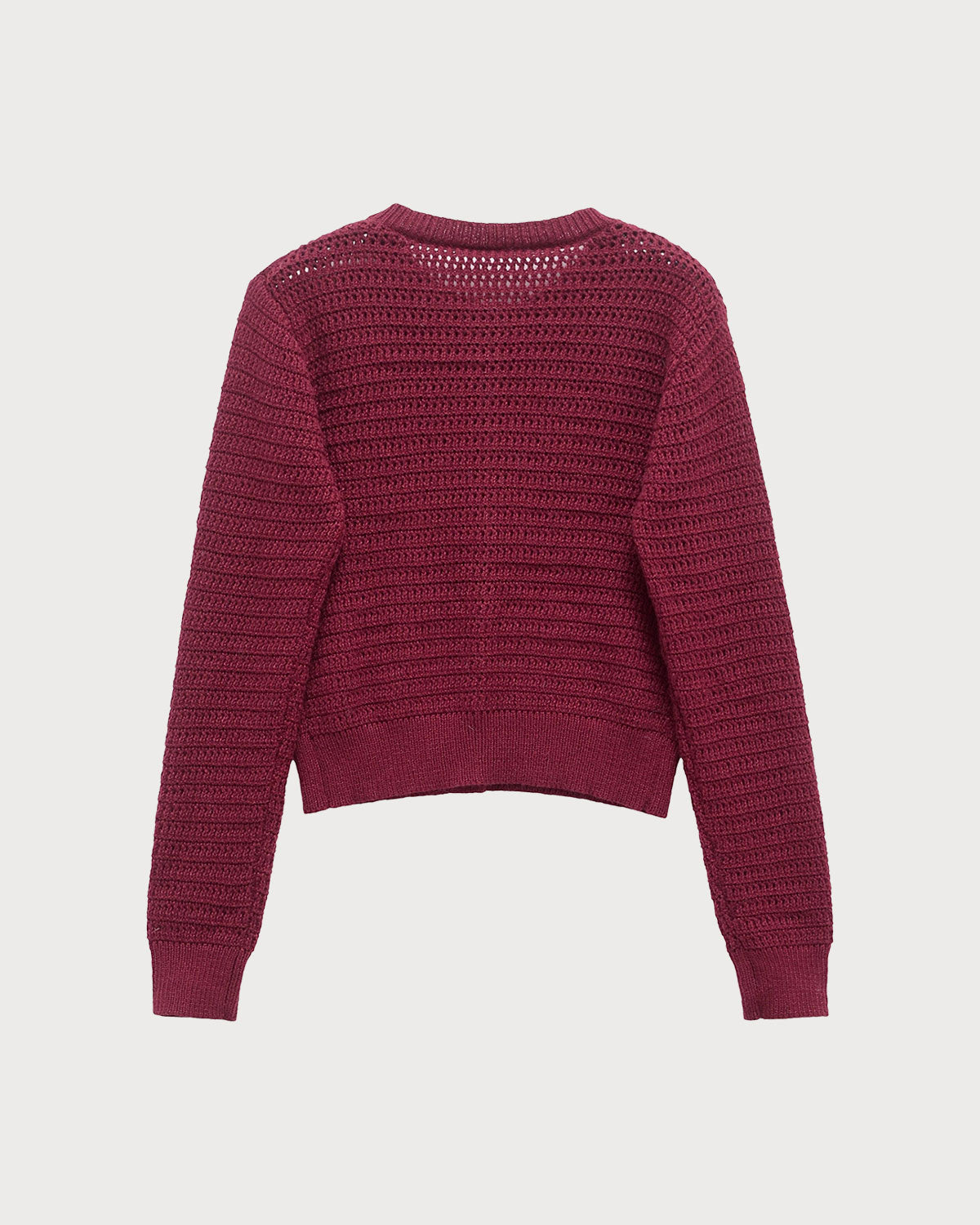 Wine Red Round Neck Knit Cardigan with Single Breasted Design