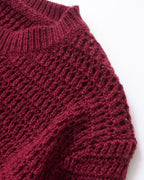 Wine Red Round Neck Knit Cardigan with Single Breasted Design