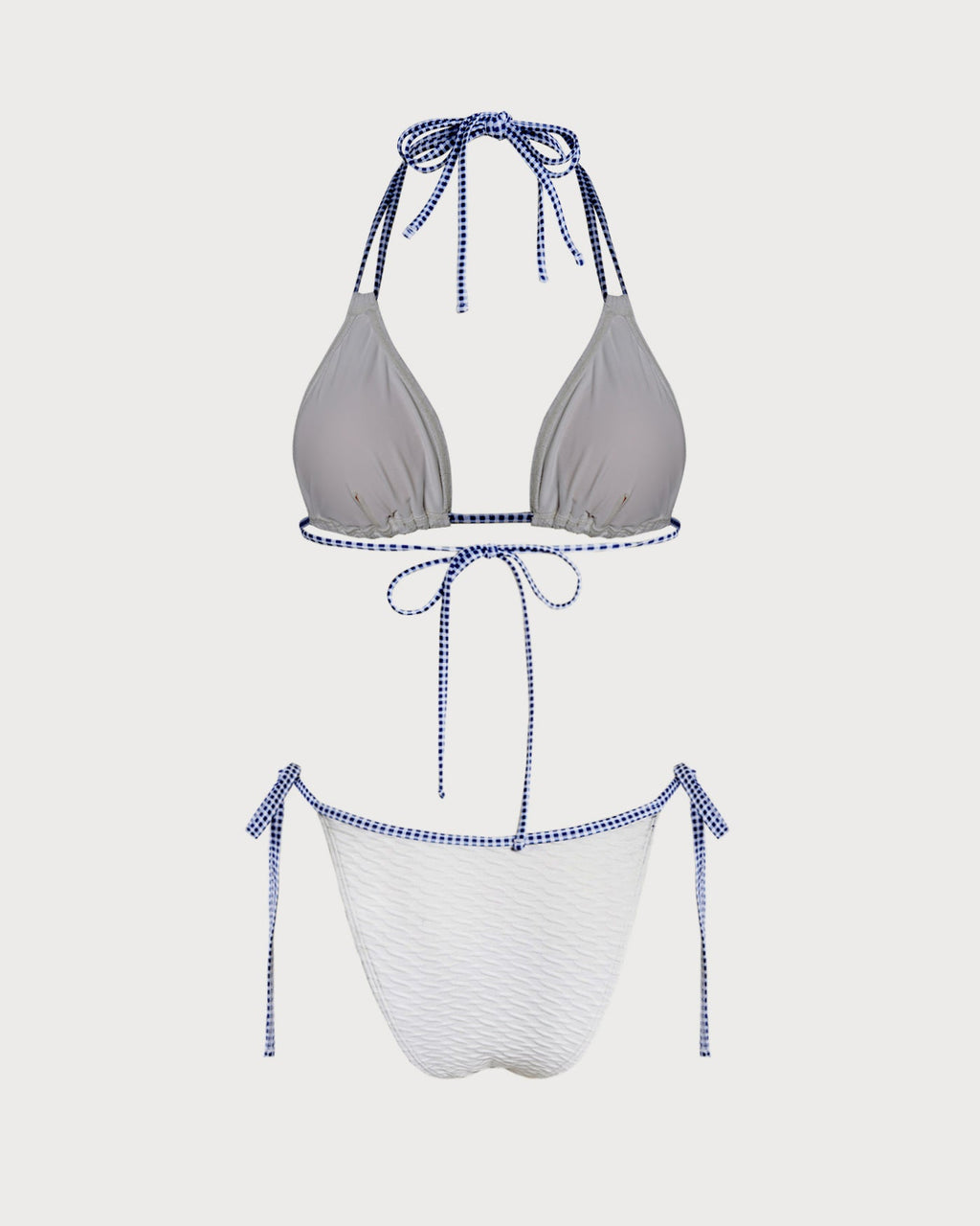 White Halter Neck Triangle Bikini Set with Contrasting Details