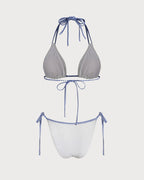 White Halter Neck Triangle Bikini Set with Contrasting Details