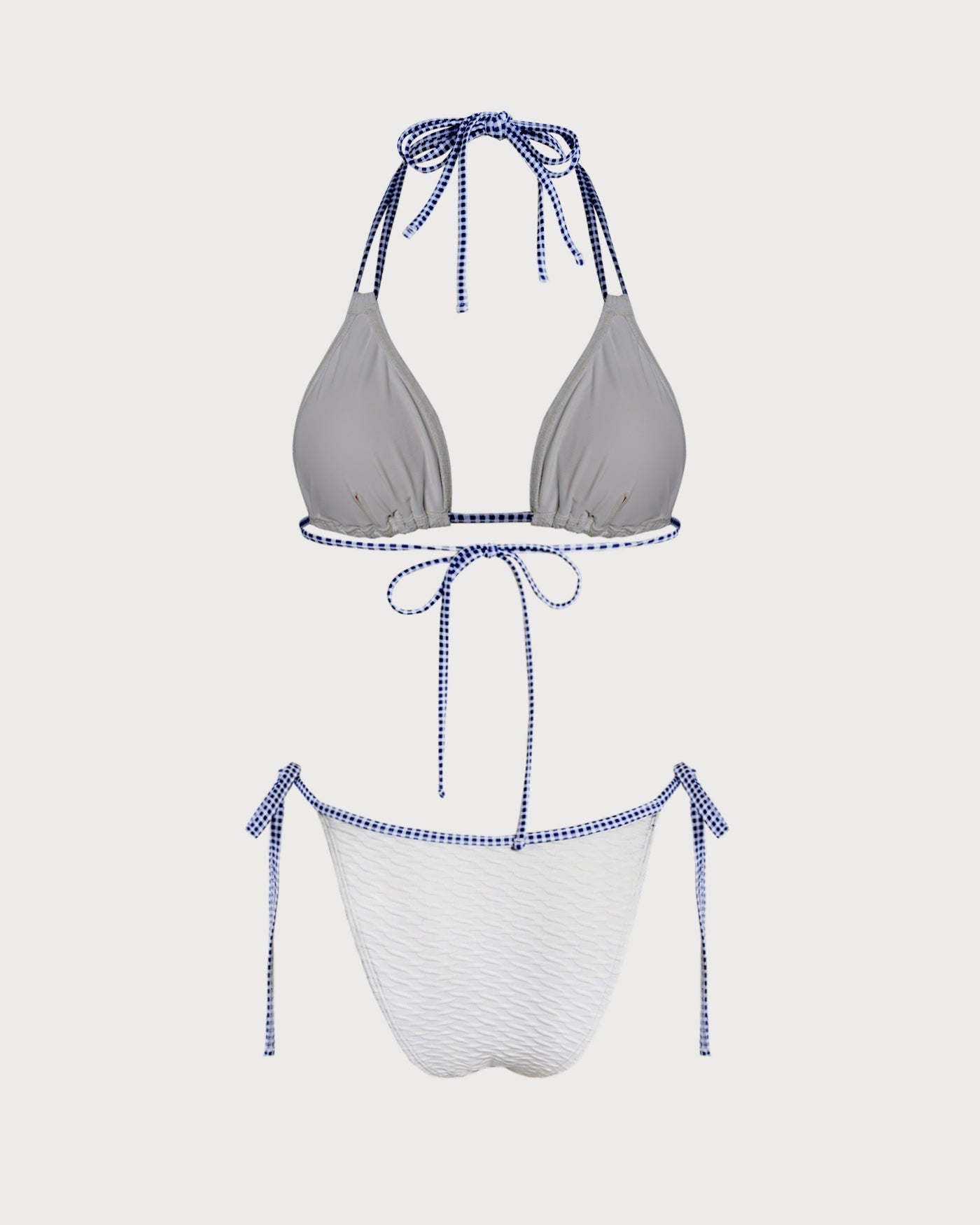 White Halter Neck Triangle Bikini Set with Contrasting Details